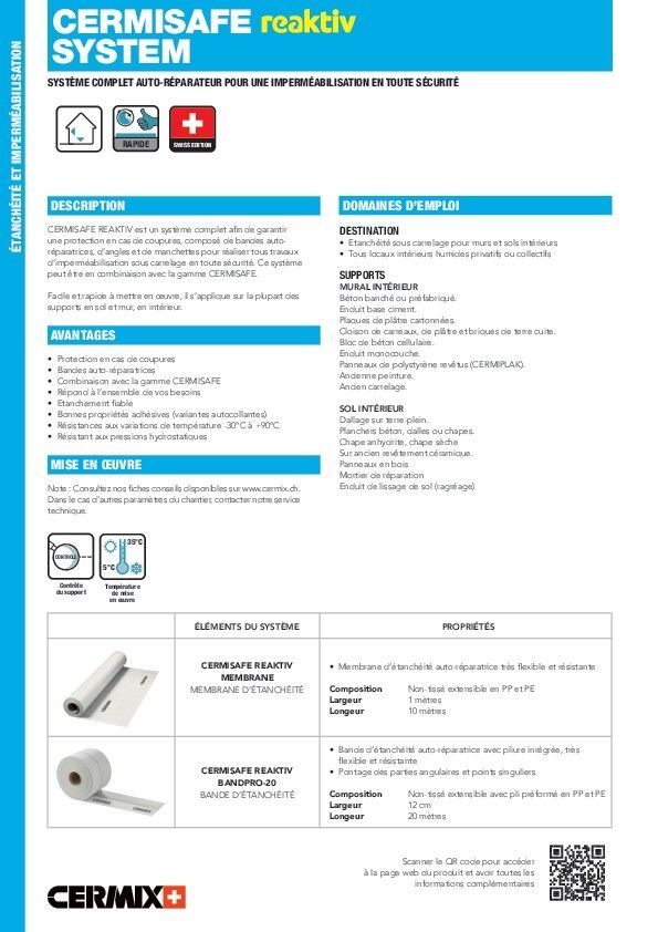 La fiche technique Cermisafe Reaktiv Système