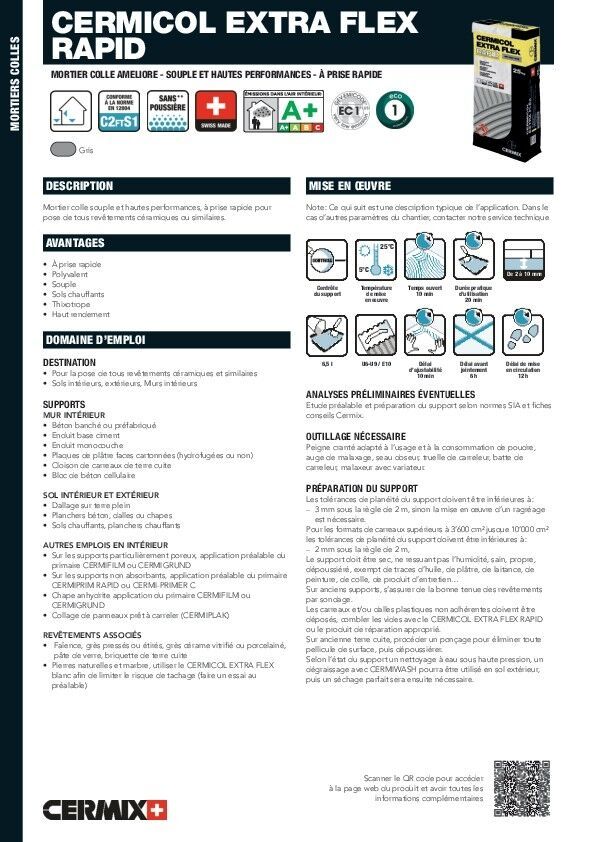 Mortier-colle CERMICOL-EXTRA-FLEX-RAPID