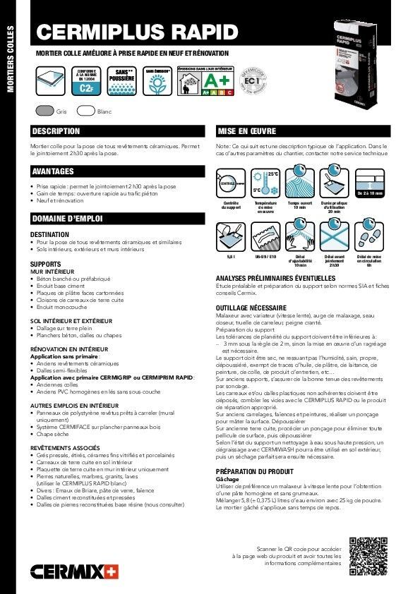 Mortier-colle CERMIPLUS-RAPID