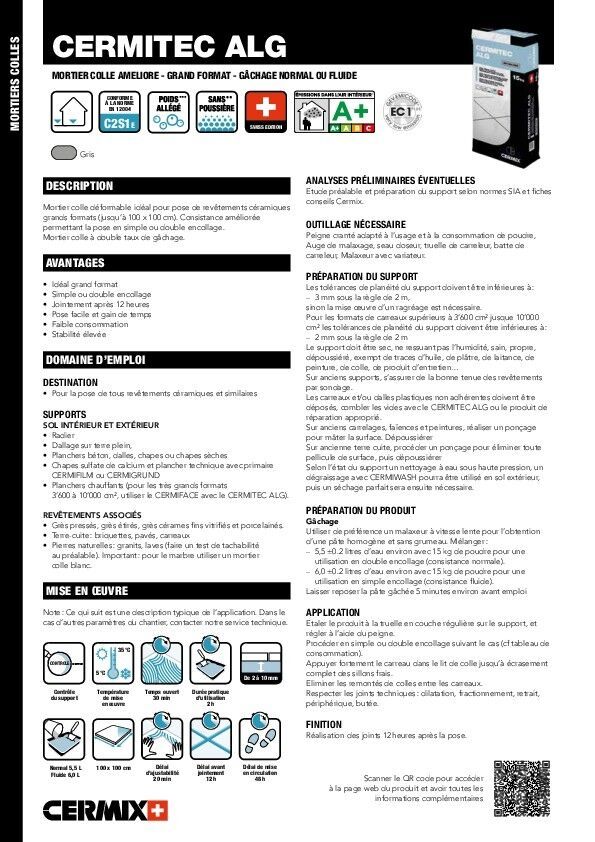 Mortier-colle CERMITEC-ALG